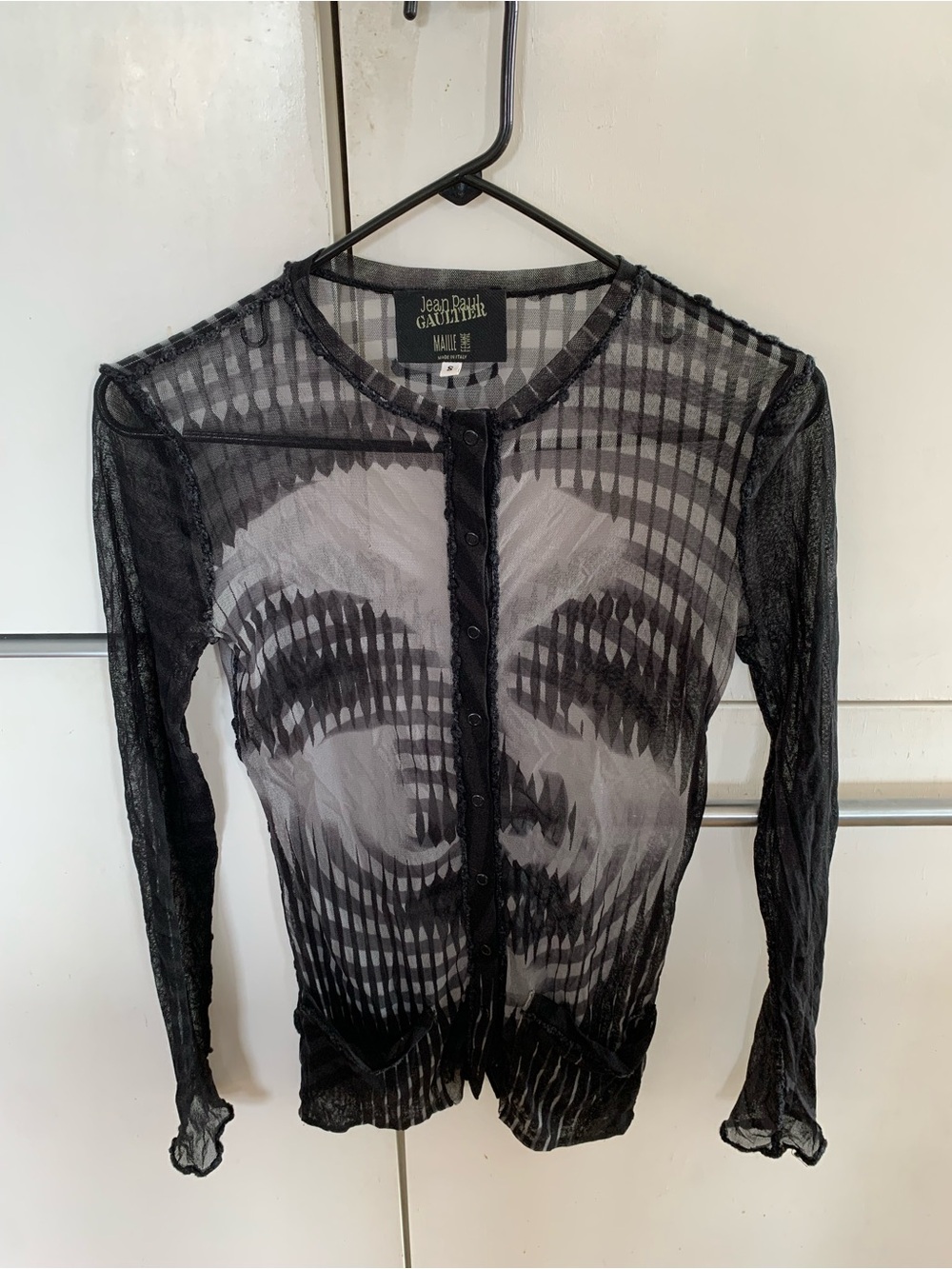 Jean Paul Gaultier Vintage AW 2001 Greta Garbo Print Sheer Mesh Snap button top - Picture 1 of 8